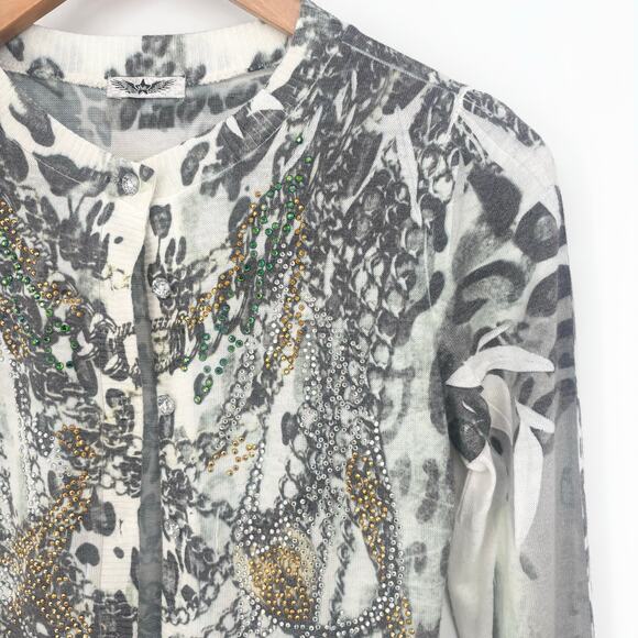 YMI Rhinestone Y2K Jewel Button Chain Pattern Cardigan Size M - Picture 3 of 9